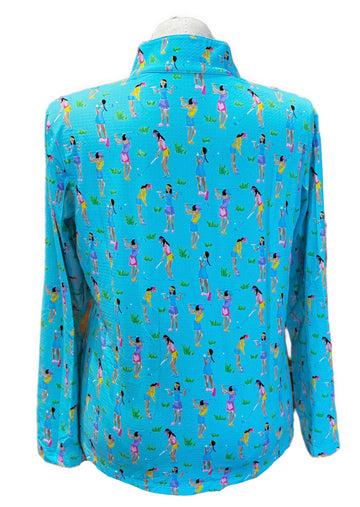 Ibkul Aqua Golfer Girl Print Sun Shirt Size XXL MSP$100 - 0