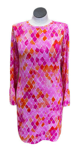 New Ibkul Crew Neck Dress w/ Bell Sleeves - Sriel Pink Size L MSP$118
