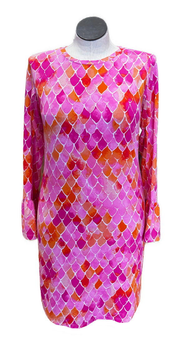 New Ibkul Crew Neck Dress w/ Bell Sleeves - Sriel Pink Size L MSP$118