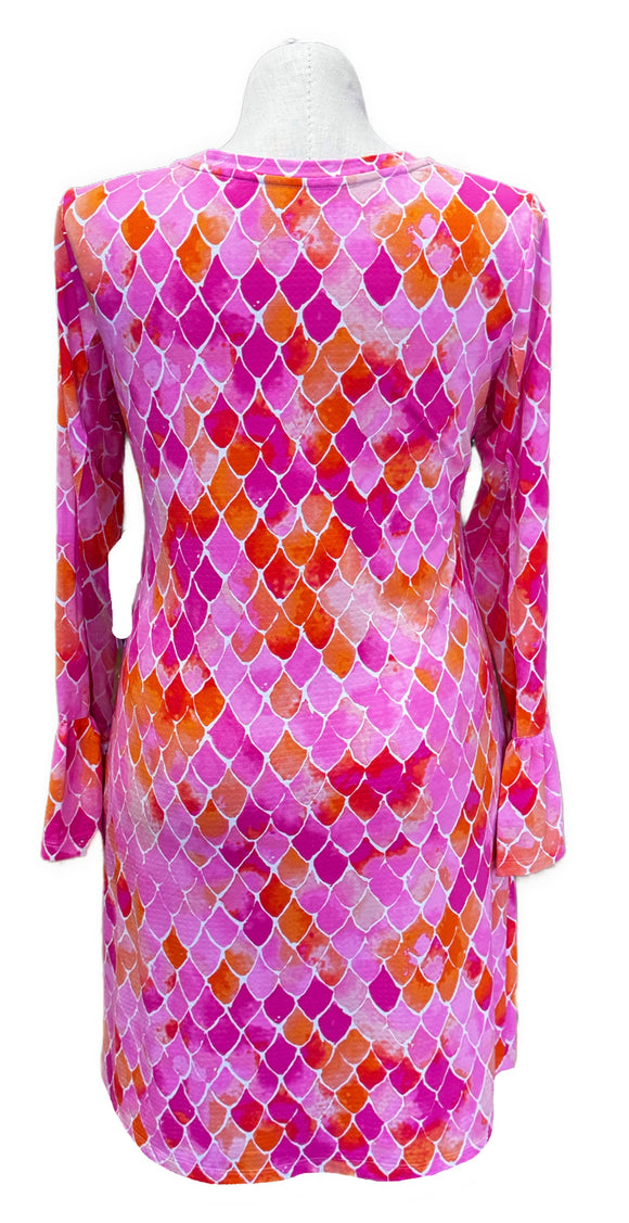 New Ibkul Crew Neck Dress w/ Bell Sleeves - Sriel Pink Size L MSP$118