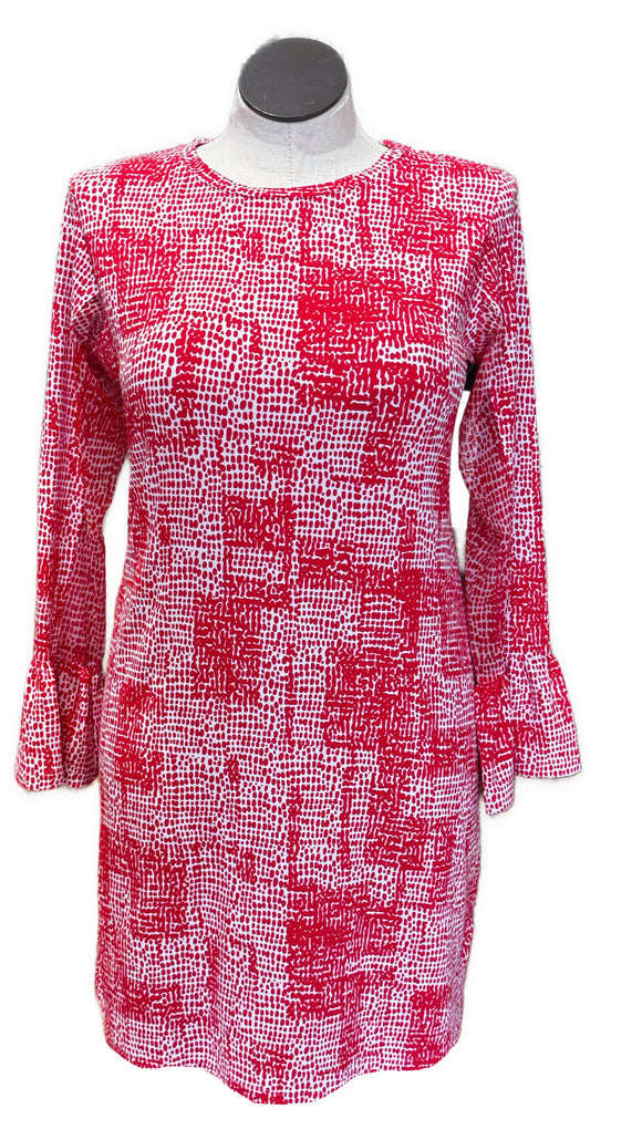 New Ibkul Crew Neck Dress w/ Bell Sleeve - Diane- Watermelon Size L MSP$118
