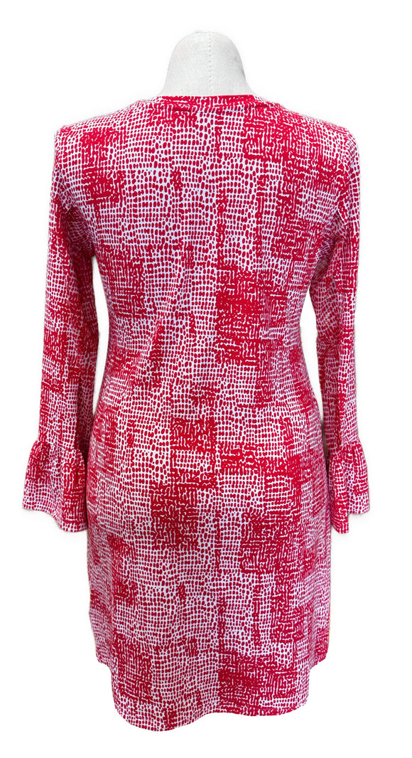 New Ibkul Crew Neck Dress w/ Bell Sleeve - Diane- Watermelon Size L MSP$118