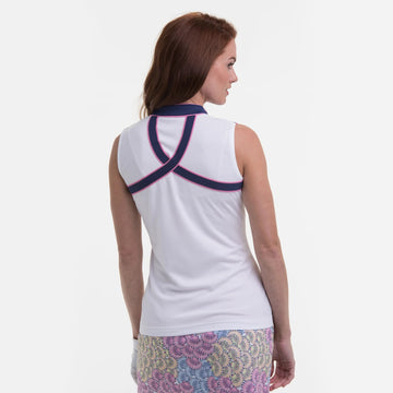 New EP NY Sleeveless Split Zip Mock Golf Polo - White Multi- MSP$80 - 0