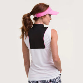 New EP NY Sleeveless Zip Mandarin Collar Golf Polo - White/Black MSP$80 - 0