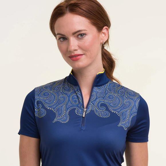 New EP NY Women's Short Sleeve Tipped Mock Golf Polo - Inky MSP$88