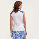 New EP NY Sleeveless Zip Mandarin Collar Golf Polo -White Multi MSP$80-3