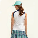 New EP NY Sleeveless Zip Mock Golf Polo - White/Navy/Aqua MSP$80-3