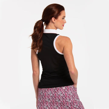New EP NY Sleeveless Racer Back Golf Polo - Black MSP$84