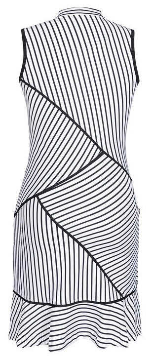 Tail Half Zip Mock Neck Sleeveless Black & White Asymmetrical Striped Dress Size M