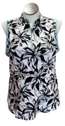 Tail Women's White, Black & Teal Floral Print Sleeveless Golf Top Size XXL-1