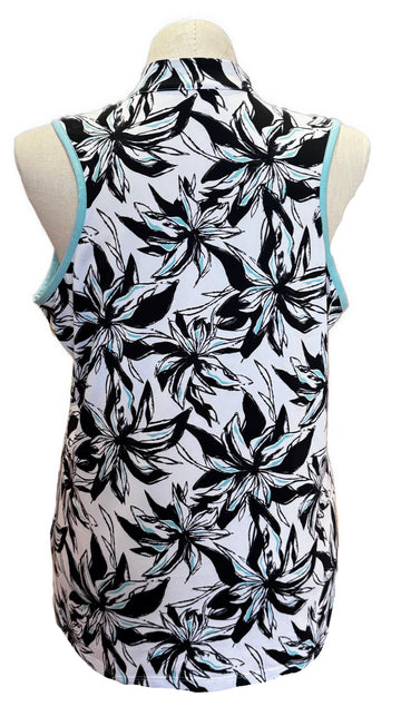 Tail Women's White, Black & Teal Floral Print Sleeveless Golf Top Size XXL - 0