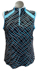 Tail White Label Women's Black, Light Blue & White Line Print Sleeveless Golf Top Size XXL-1