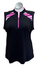 Tail Women's Black Sleeveless Golf Top w/Pink Striped Inserts Size XXL-1