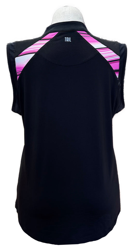 Tail Women's Black Sleeveless Golf Top w/Pink Striped Inserts Size XXL
