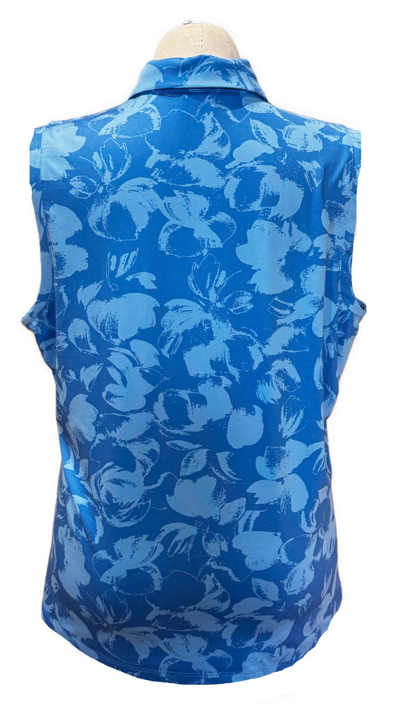 Dunning Women's Blue & Light Blue Floral Sleeveless Golf Top Size XXL