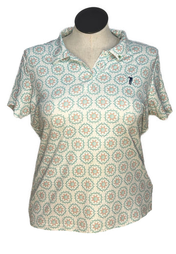 William Murray Women's White & Teal Floral Short Sleeve Golf Top Size XL