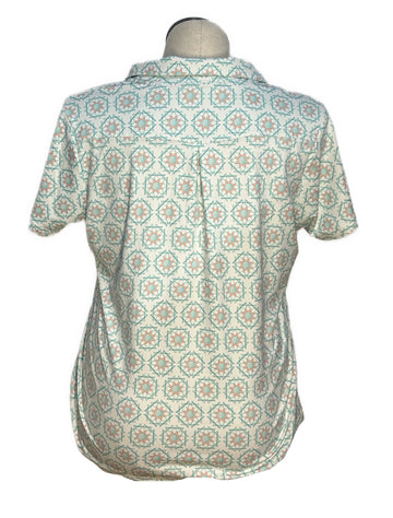 William Murray Women's White & Teal Floral Short Sleeve Golf Top Size XL - 0