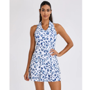 New Soneven Blue Leopard V-Neck Racerback Sleeveless Dress Size M-1