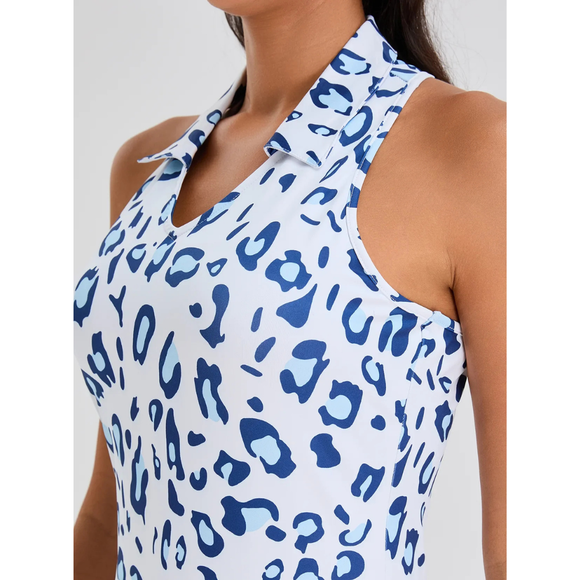 New Soneven Blue Leopard V-Neck Racerback Sleeveless Dress Size M