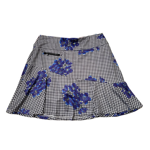 GGBlue Black Gingham & Royal Flower Skort Size S