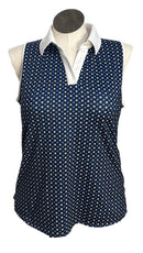 Belyn Key Navy Square Print Sleeveless Golf Polo Size XL-1