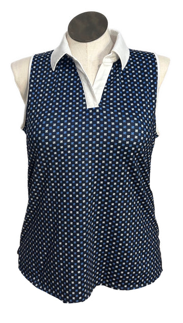 Belyn Key Navy Square Print Sleeveless Golf Polo Size XL