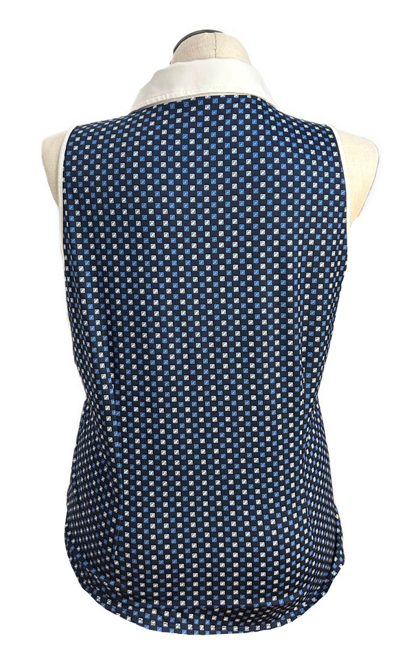 Belyn Key Navy Square Print Sleeveless Golf Polo Size XL
