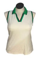 Kinona Women's White Sleeveless Golf Top w/Navy & Green Size L-1