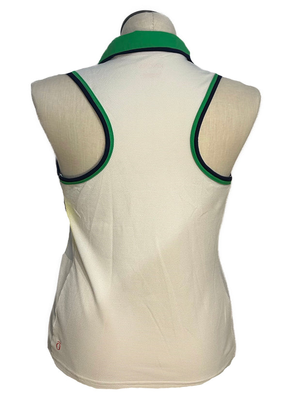 Kinona Women's White Sleeveless Golf Top w/Navy & Green Size L