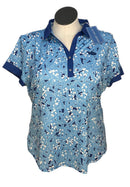 Sport Haley Women's Light & Dark Blue Print Short Sleeve Top w/Logo Size XXL-1