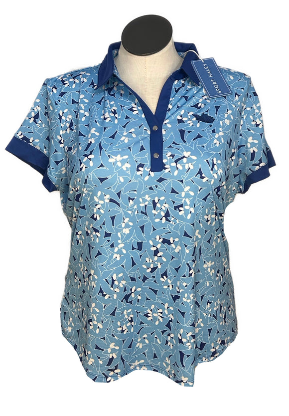 Sport Haley Women's Light & Dark Blue Print Short Sleeve Top w/Logo Size XXL