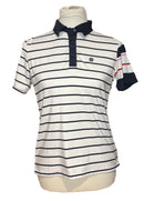 G/Fore Women's White & Navy Striped Golf Polo Size M MSP$110-1