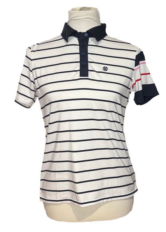 G/Fore Women's White & Navy Striped Golf Polo Size M MSP$110