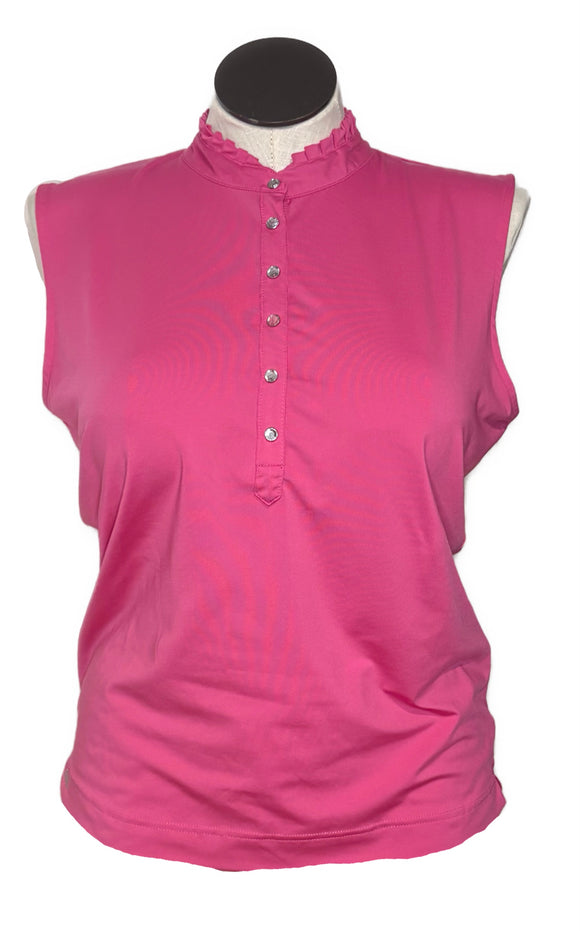 Daily Sports Pink Sleeveless Polo w/ Ruffle Collar Size XL