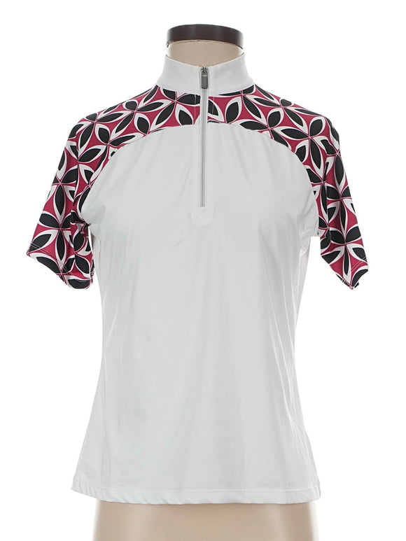 Tail Women's White Short Sleeve Golf Top w/ Maroon & Black Inserts Size S