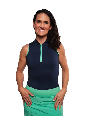 New TJ Sport Navy Racerback Golf Top w/ Mint Trim
