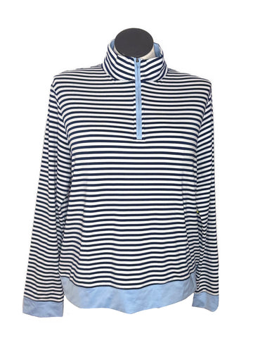 Renwick Navy & White Striped Pullover w/ Periwinkle Trim Size XXL