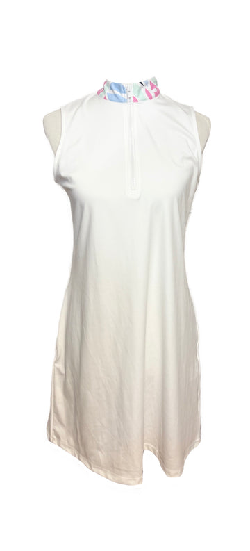 New Tommy Bahama White Sleeveless Golf Dress w/ Print Collar Size M MSP$98