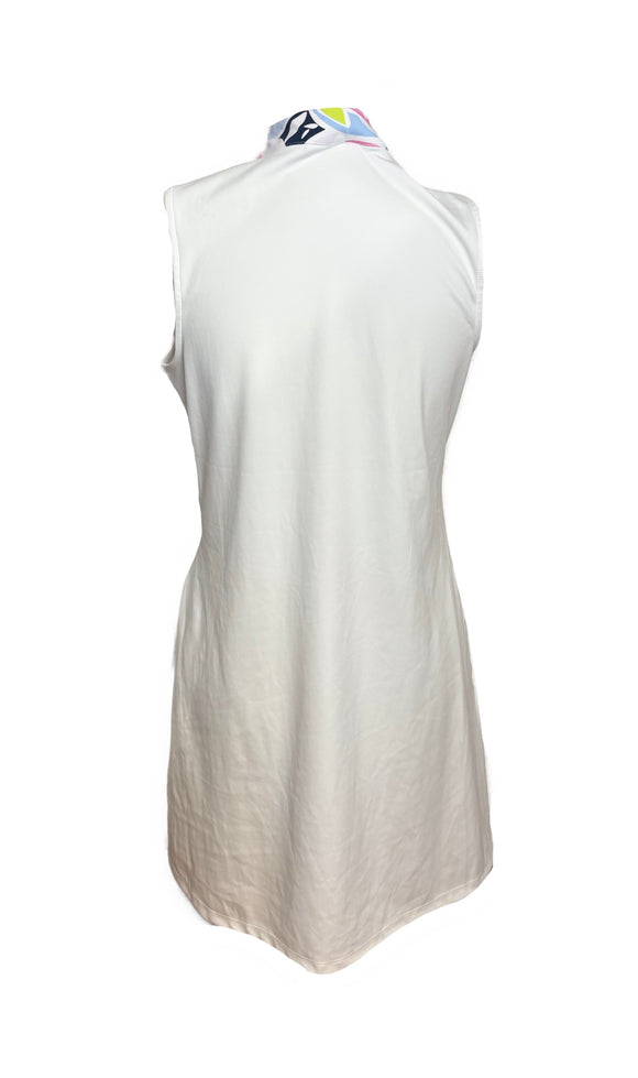 New Tommy Bahama White Sleeveless Golf Dress w/ Print Collar Size M MSP$98