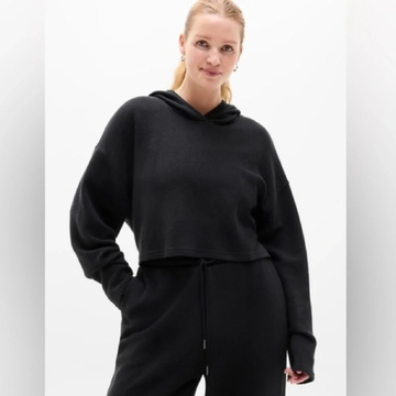 Athleta Black Crop Knit Hoodie Size XS