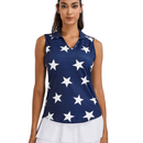 Soneven White Stars on Dark Blue V-Neck Sleeveless Polo Size M-1
