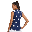 Soneven White Stars on Dark Blue V-Neck Sleeveless Polo Size M-2