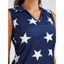 Soneven White Stars on Dark Blue V-Neck Sleeveless Polo Size M-3