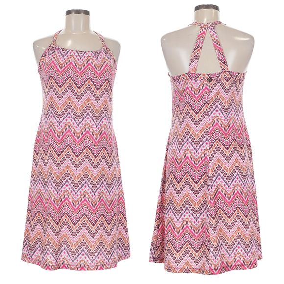 Prana Pink Chevron/Herringbone Halter Dress Size M