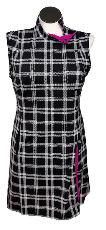 Kinona Black & White Plaid Dress w/ Hot Pink Peekaboo Size L MSP$159