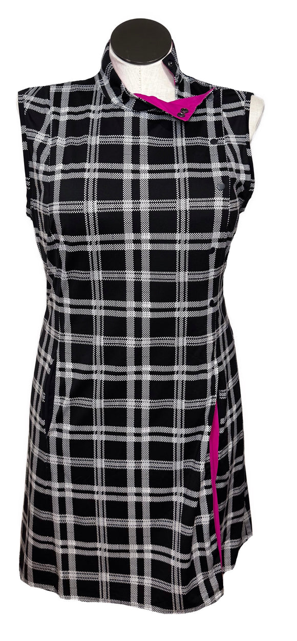 Kinona Black & White Plaid Dress w/ Hot Pink Peekaboo Size L MSP$159