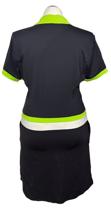 Kinona Black, White & Lime Green Short Sleeve Dress Size L MSP$159 - 0
