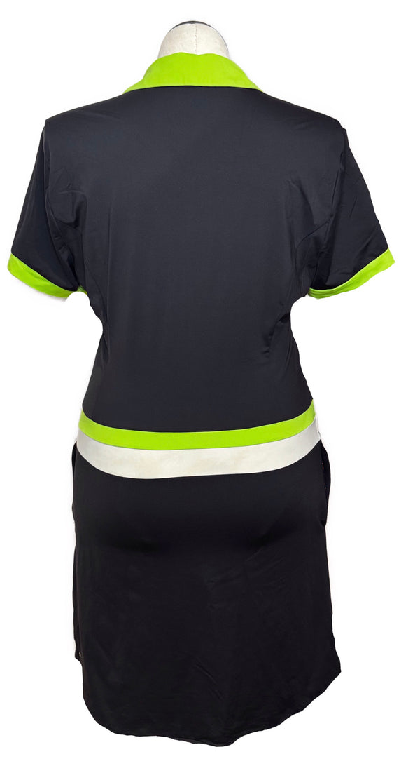 Kinona Black, White & Lime Green Short Sleeve Dress Size L MSP$159