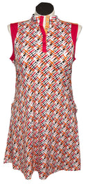 Sport Haley Orange, Pink & Black Crosshatch Print Dress Size L-1