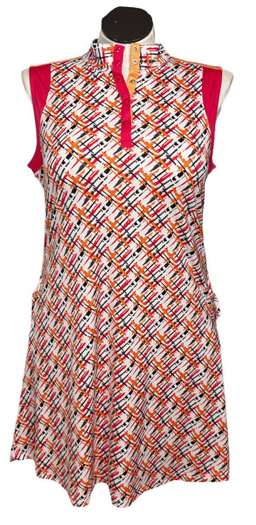 Sport Haley Orange, Pink & Black Crosshatch Print Dress Size L